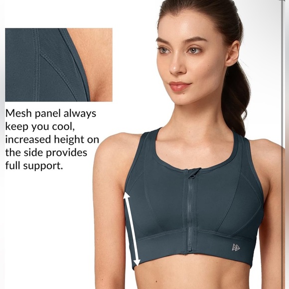 YVETTE Power Cross Racerback Running Bra Plus Size 4XL Dark Gray - Picture 4 of 7